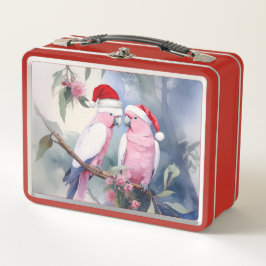 Rosa Kakadus Santa Hut Frohe Weihnachten Metall Brotdose