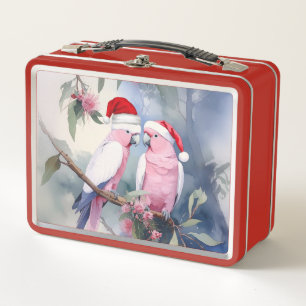 Rosa Kakadus Santa Hut Frohe Weihnachten Metall Brotdose