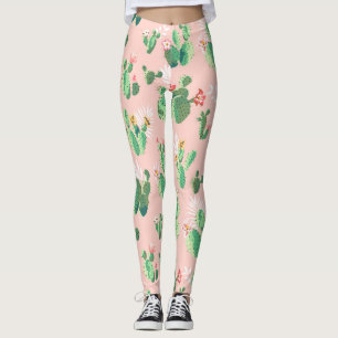 Rosa Kakteen-Blume Leggings