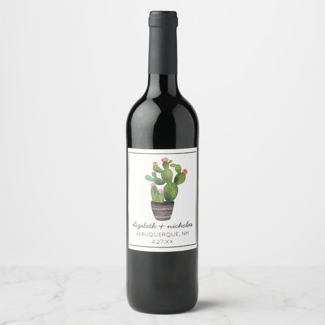Rosa Kakteen Weinetikett (Vorderseite)