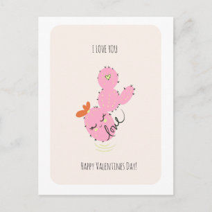 Rosa Kaktus-Gekritzel Valentinstag-Postkarte Postkarte