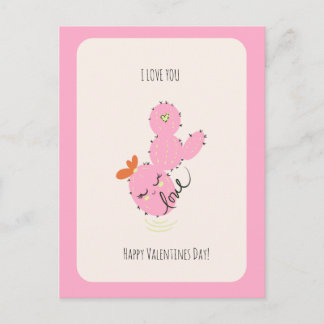 Rosa Kaktus-Gekritzel Valentinstag-Postkarte Postkarte