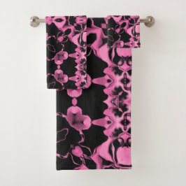 Rosa Kaleidoskop mit Schwarz Badhandtuch Set