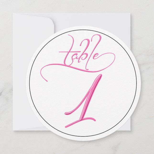 Rosa Kalligraphie Script Runde Tischnummer 1 Karte (Rückseite)