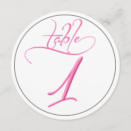Rosa Kalligraphie Script Runde Tischnummer 1 Karte