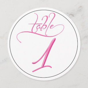 Rosa Kalligraphie Script Runde Tischnummer 1 Karte