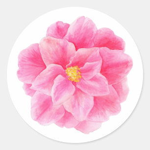 Rosa Kamelie Blume Aquarellfarben-Aufkleber Runder Aufkleber