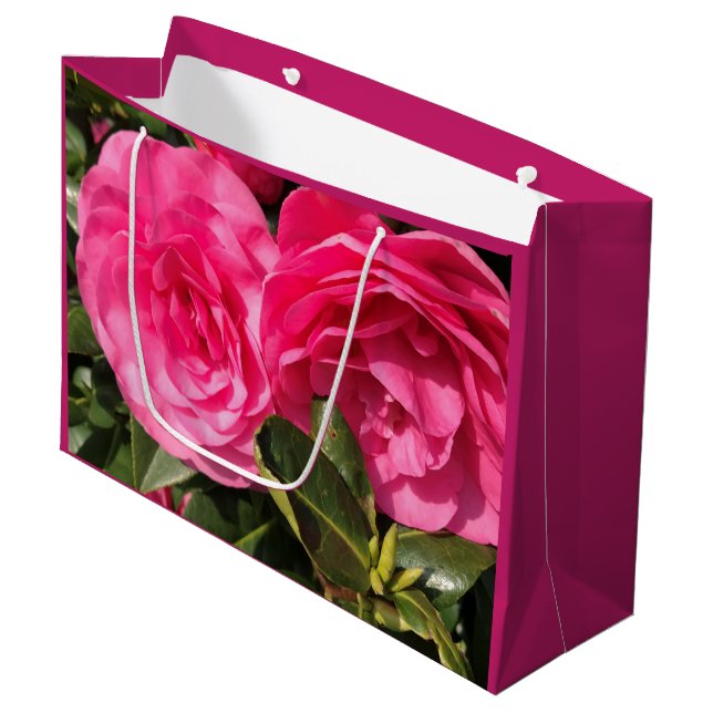Rosa Kamelie Große Größe Geschenktüte (Vorderseite Schrägansicht)