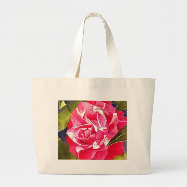 Rosa Kamelien Aquarell Blume Malerei Jumbo Stoffbeutel (Vorne)