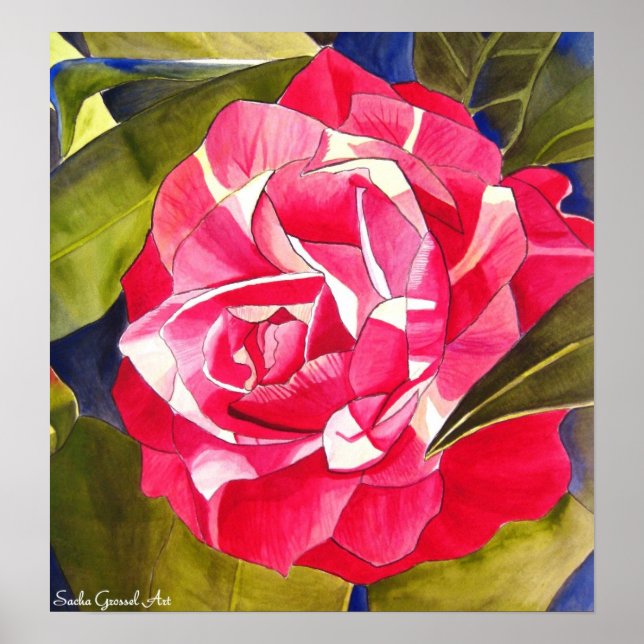 Rosa Kamelien Aquarell Blume Malerei Poster (Vorne)