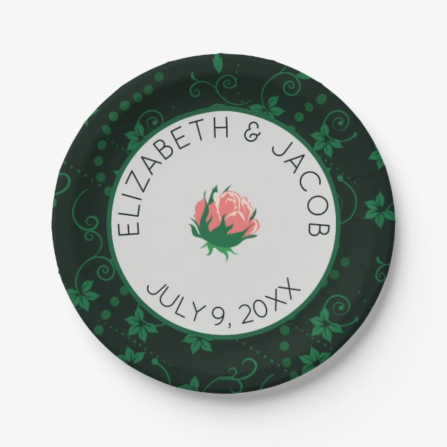 Rosa Kamelien Hochzeit Pappteller (Vorderseite)