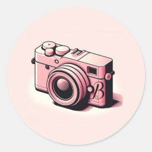 Rosa Kamera Fotografie personalisiert Mädchenhaft Runder Aufkleber