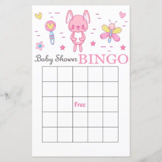 Rosa Kaninchen Babydusche Bingokarte