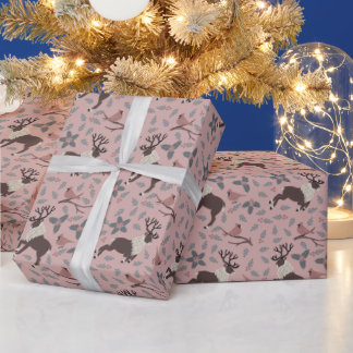 Rosa Kardinäle und Rentiere Geschenkpapier