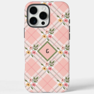 Rosa Kariert florale Monogramm iPhone 16 Pro Max Hülle