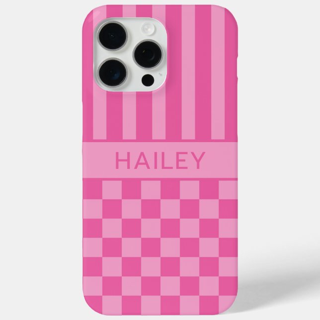 Rosa kariert gestreift personalisiert Case-Mate iPhone hülle (Rückseite)