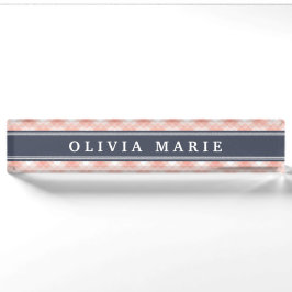 Rosa Kariert Stripe Muster Navy Blue Akzent Namensplakette