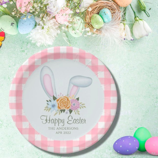 Rosa Karierte Aquarellfarbe Blumengeblümte Ostern Pappteller (Von Creator hochgeladen)