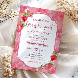 Rosa Karierte Berry Sweet Girl Strawberry Baby Dus Einladung