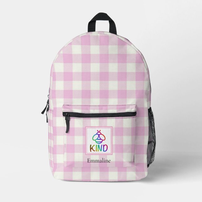 Rosa karierte Bienenart Bedruckter Rucksack (Vorderseite)