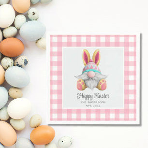 Rosa Karierte Watercolor Gnome Oster Serviette