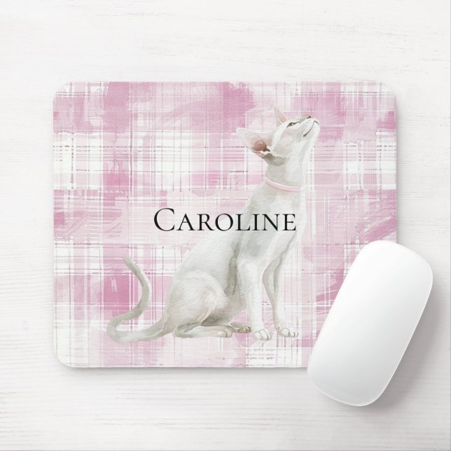 Rosa Karierte weiße Katze Mousepad (Mit Mouse)