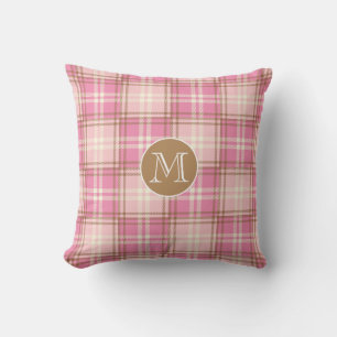 Rosa karierter monogramm Kissenbezug Kissen