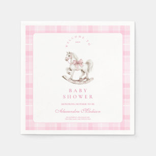Rosa Karierter Schaukelpferd-Baby-Shower Serviette