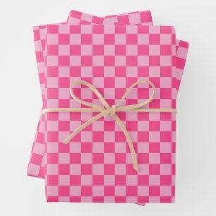 Rosa kariertes Druckmuster Geschenkpapier Set