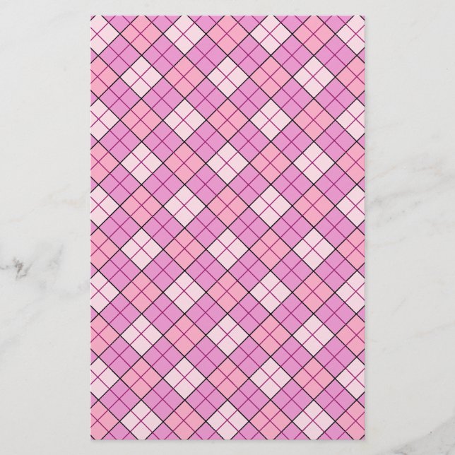rosa Kariertes Floßpapier Briefpapier (Vorderseite)