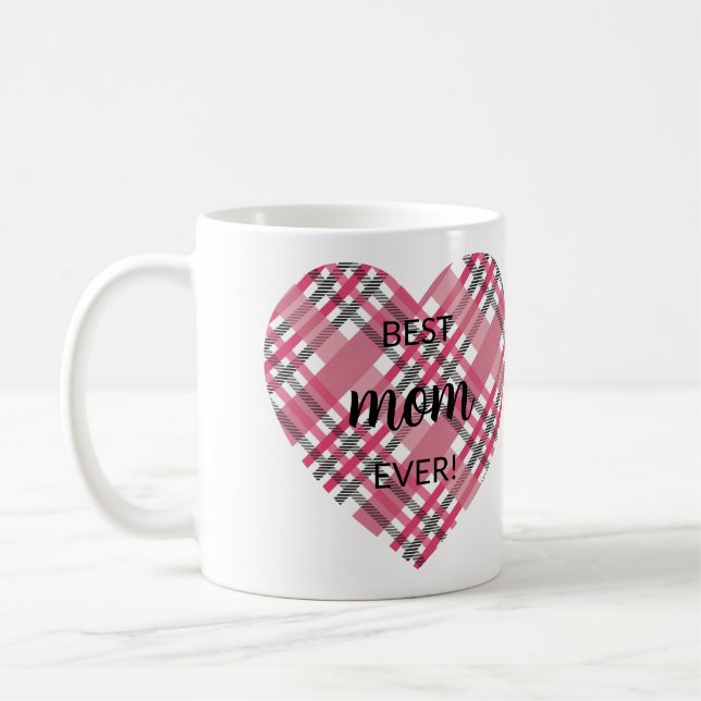 Rosa Kariertes Herz Beste Mama Mutter je ein Foto Kaffeetasse (Links)