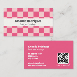 Rosa kariertes QR-Code-Friseur-Styling-Visitenkart Visitenkarte