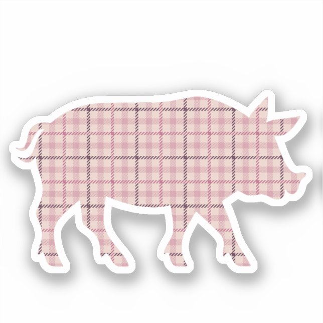 Rosa Kariertes Schwein Aufkleber (Vorderseite)