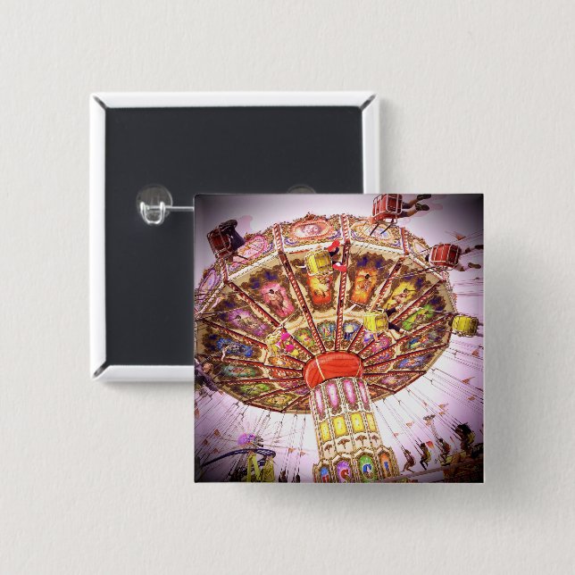 Rosa Karnevalsschwingenfahrt Vintages Foto stilvol Button (Vorne & Hinten)
