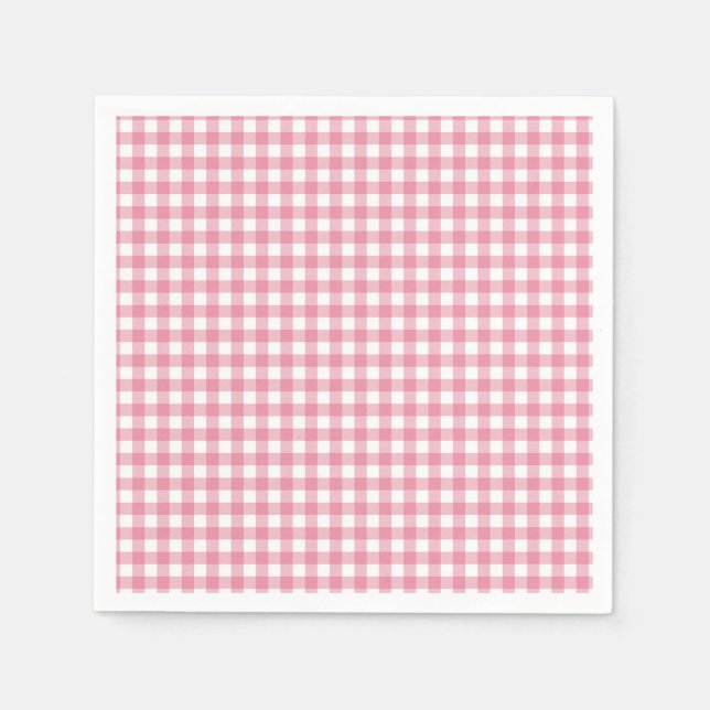 Rosa Karo-Gingham-Baby-Party Serviette (Vorderseite)
