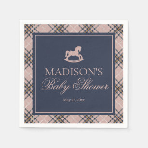Rosa Karo Klassisches Schaukelpferd Babyparty Serviette