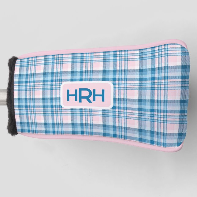 Rosa Karo mit modernem Monogramm Golf Headcover (Vorderseite)