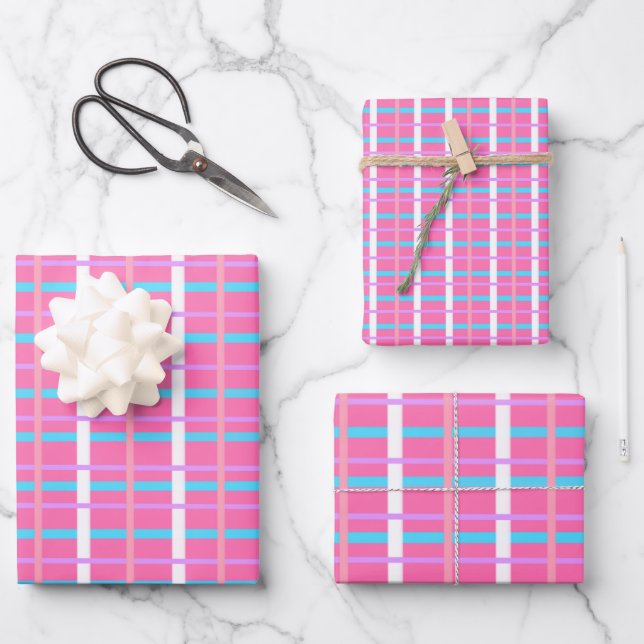 Rosa Karo Pop Geschenkpapier Set (Vorderseite)