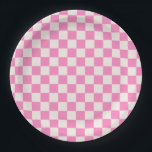 Rosa Karo, Prüfplatine-Muster, geprüft Pappteller<br><div class="desc">Kariertes Muster - rosa und cremeweiße Schachbretter.</div>