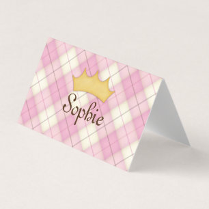 Rosa Karo-Tartan Personalisierte Prinzessin Spielt Visitenkarten
