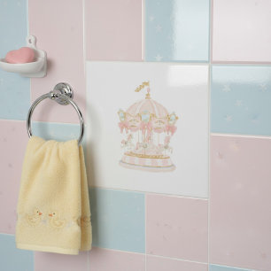 Rosa Karussellpferde Wasserfarben Kunst Kinderzimm Fliese