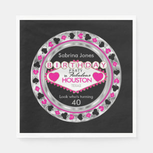 Rosa Kasino-Poker-Chip-Geburtstags-Party Serviette