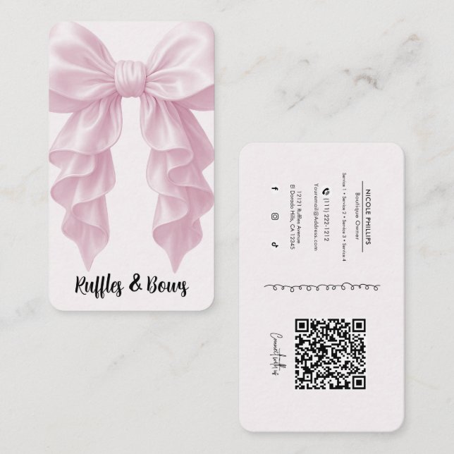 Rosa Kaskade Ruffle Bow Elegant Posh Boutique QR Visitenkarte (Vorne/Hinten)