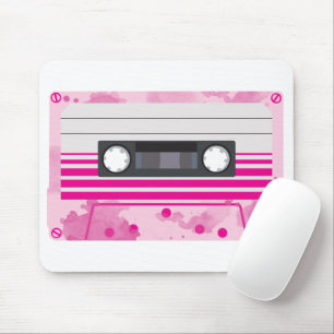 Rosa Kassette mit rosa Wasserfarbspritzern Mousepad
