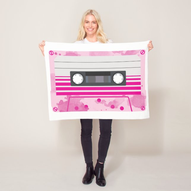 Rosa Kassettenband mit rosa Aquarellfarbensplitter Fleecedecke (Beispiel)