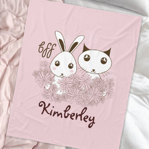 Rosa Kätzchen und Bunny Tier Freunde Kinder Mädche Fleecedecke