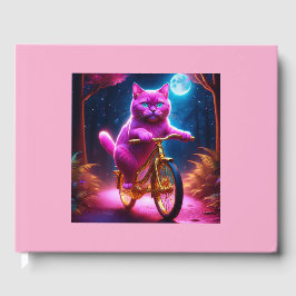 Rosa Katze auf einem Landschaftlichen goldenen Rad Gästebuch