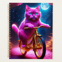 Rosa Katze auf einem Landschaftlichen goldenen Rad Planer
