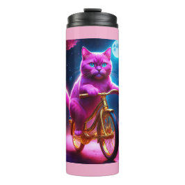 Rosa Katze auf einem Landschaftlichen goldenen Rad Thermosbecher