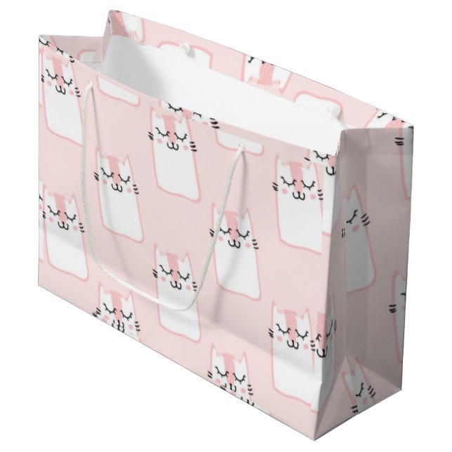 Rosa Katze Große Geschenktüte (Vorderseite Schrägansicht)